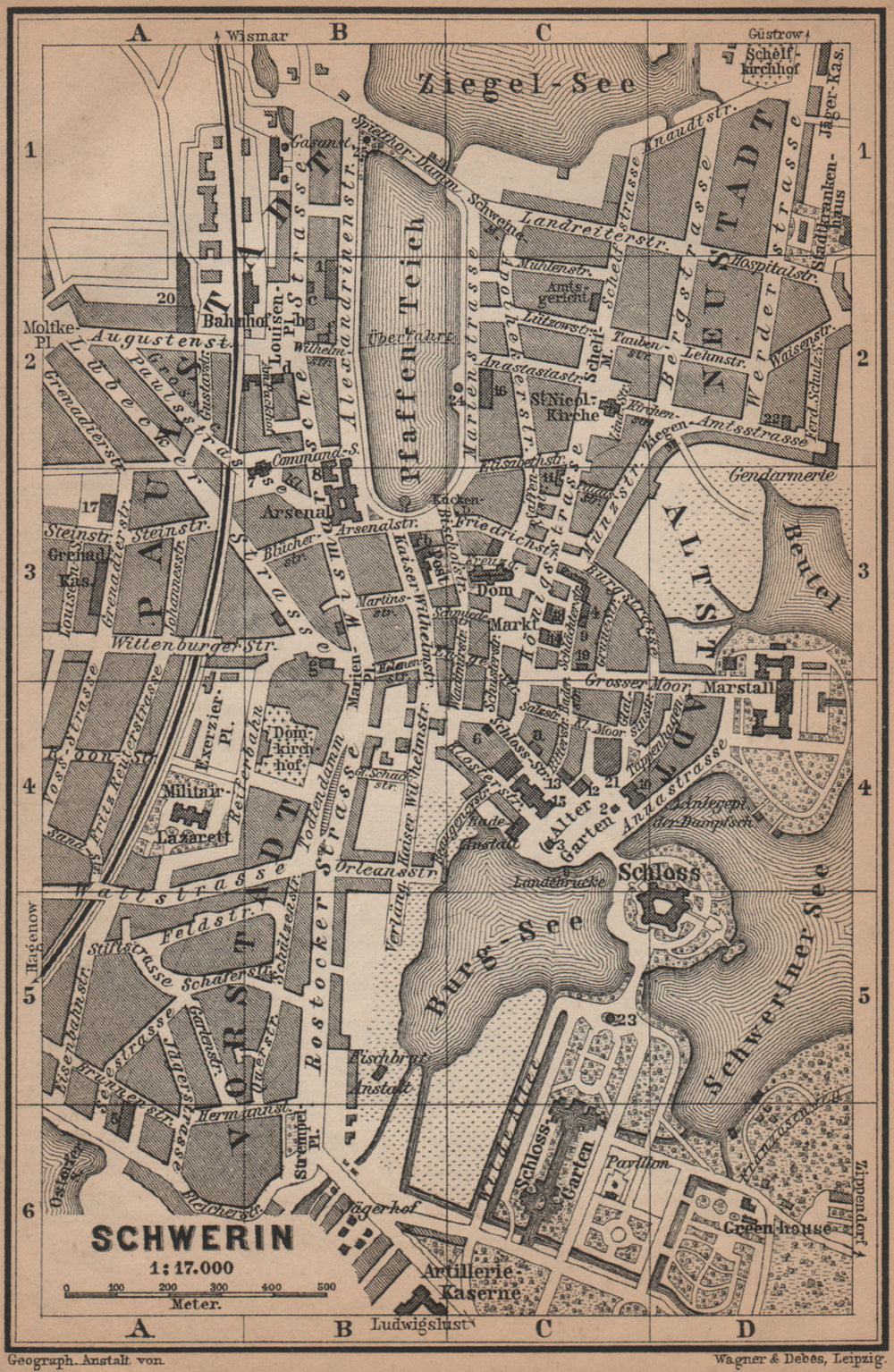 SCHWERIN antique town city stadtplan. Mecklenburg-Vorpommern karte 1900 map