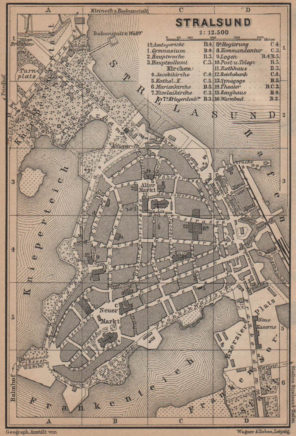 STRALSUND antique town city stadtplan. Mecklenburg-Vorpommern karte 1900 map