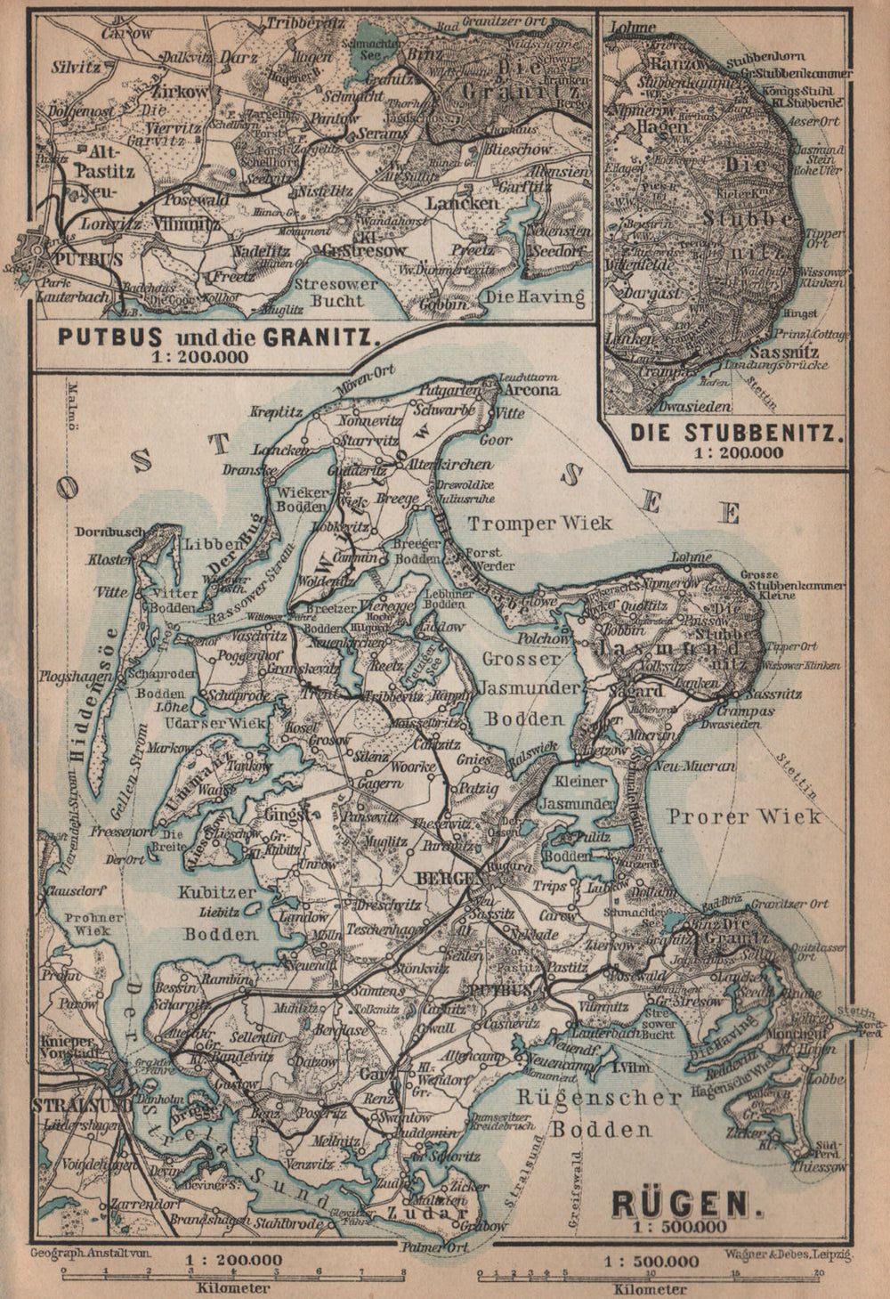 RÜGEN. Stralsund Bergen Sassnitz Sellin. Rugen Deutschland Germany 1900 map