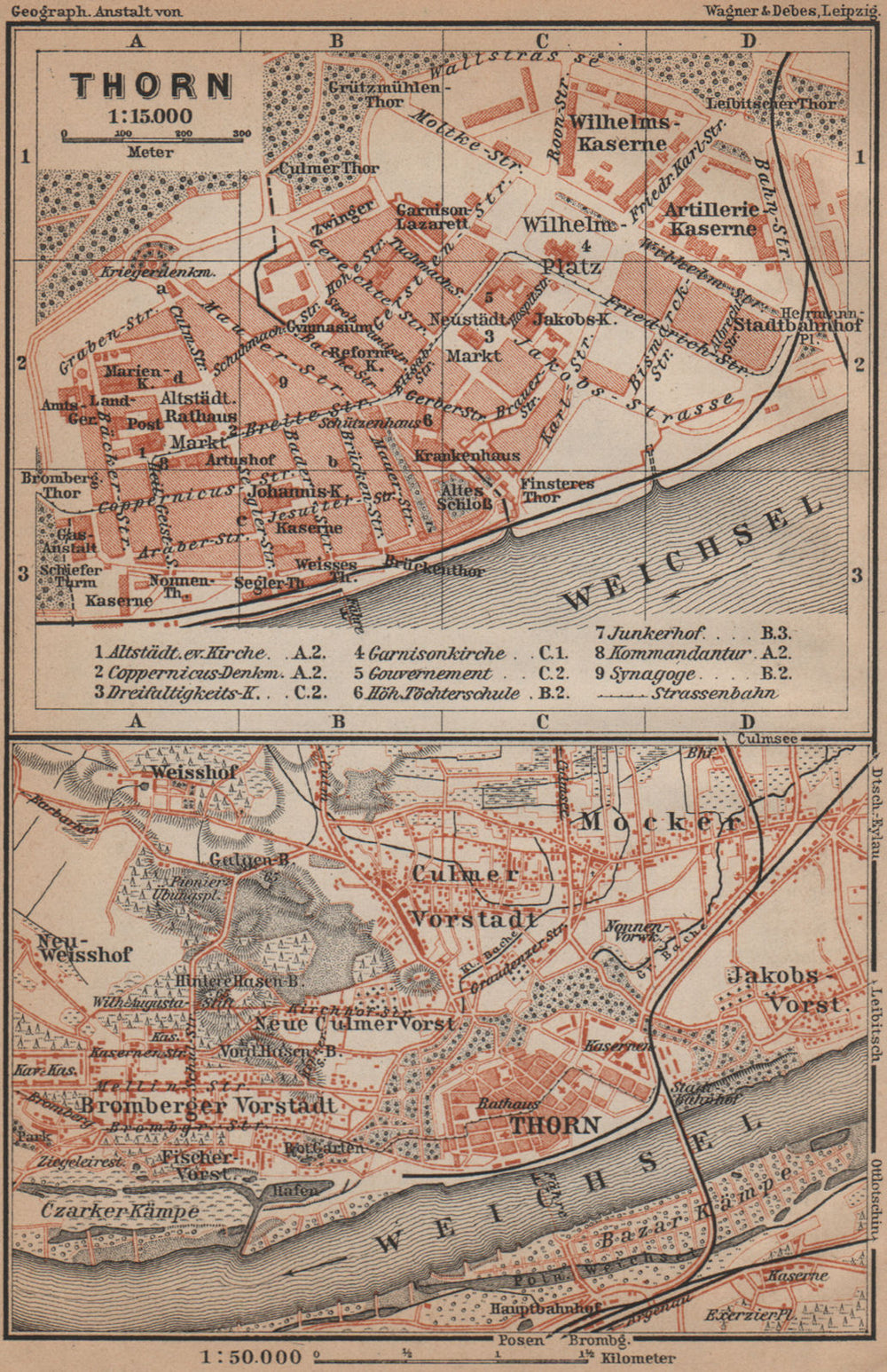 TORUŃ city plan. Torun Bydgoskie Chełmińskie Jakubskie Przedmieście 1900 map