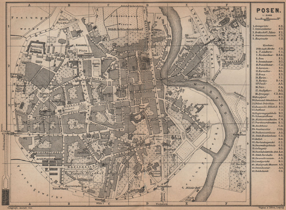 POSEN POZNAN antique town city plan miasta. Poznań. Poland mapa 1900 old