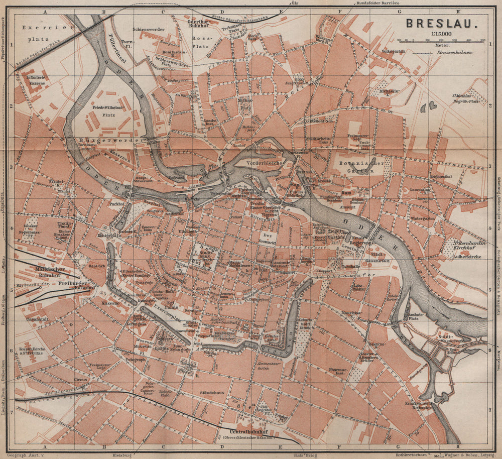 BRESLAU WROCŁAW antique town city plan miasta I. Wroclaw. Poland mapa 1900