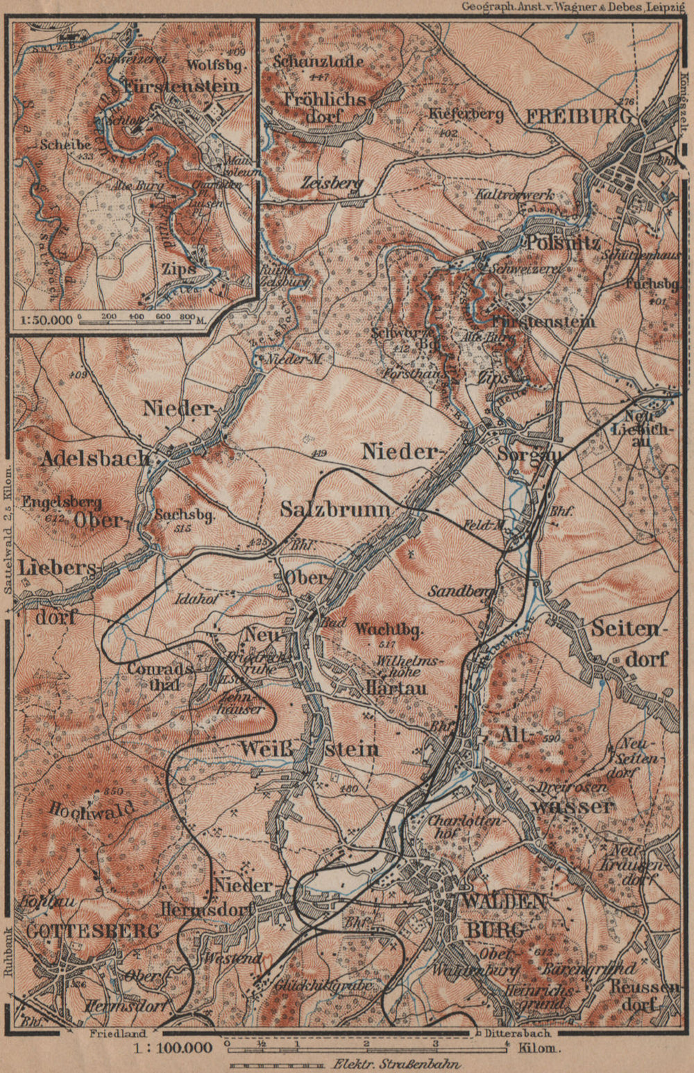Swiebodzice Walbrzych Pelcznica Zamek Ksiaz/Książ Castle. Poland karte 1900 map