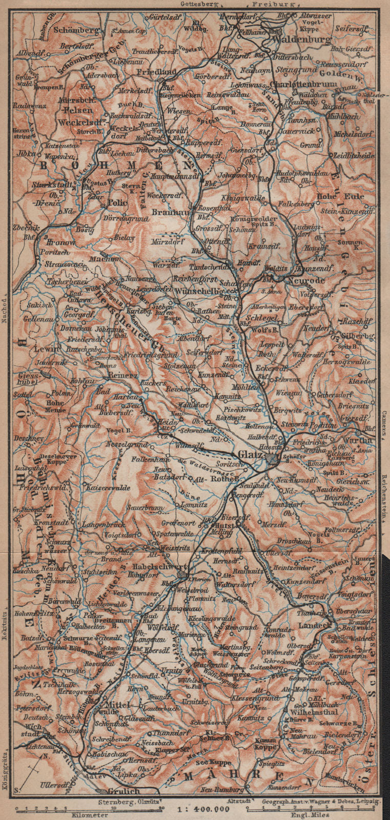KLODZKO LAND. E Sudeten Sudety Wschodnie Ziemia Klodzka Gory Stolowych 1900 map