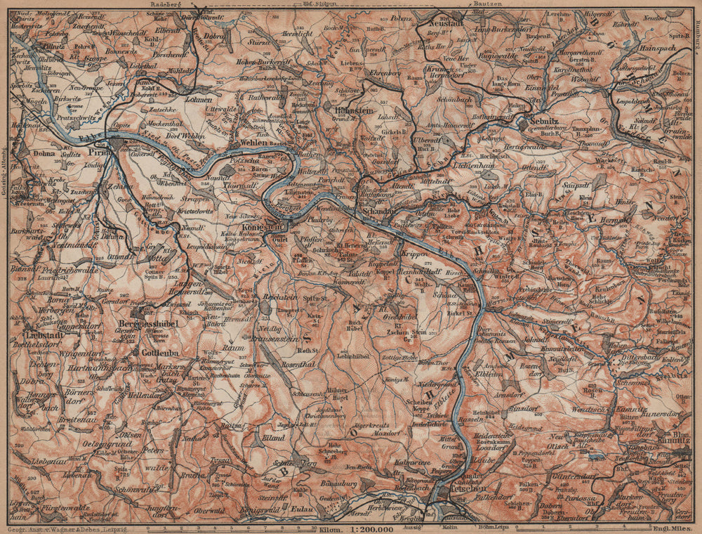SAXON/BOHEMIAN SWITZERLAND Böhmische/Sächsische Schweiz Ceske Svycarsko 1900 map
