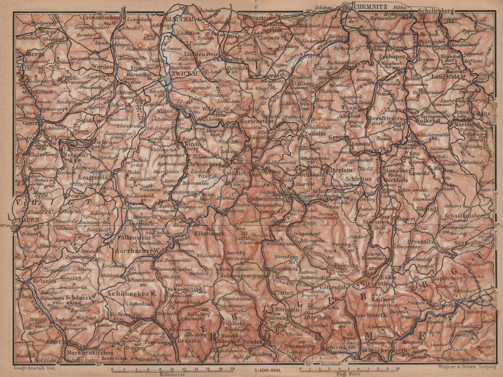 ORE MOUNTAINS. Erzgebirge Krusne hory Chemnitz Zwickau Plauen Glauchau 1900 map