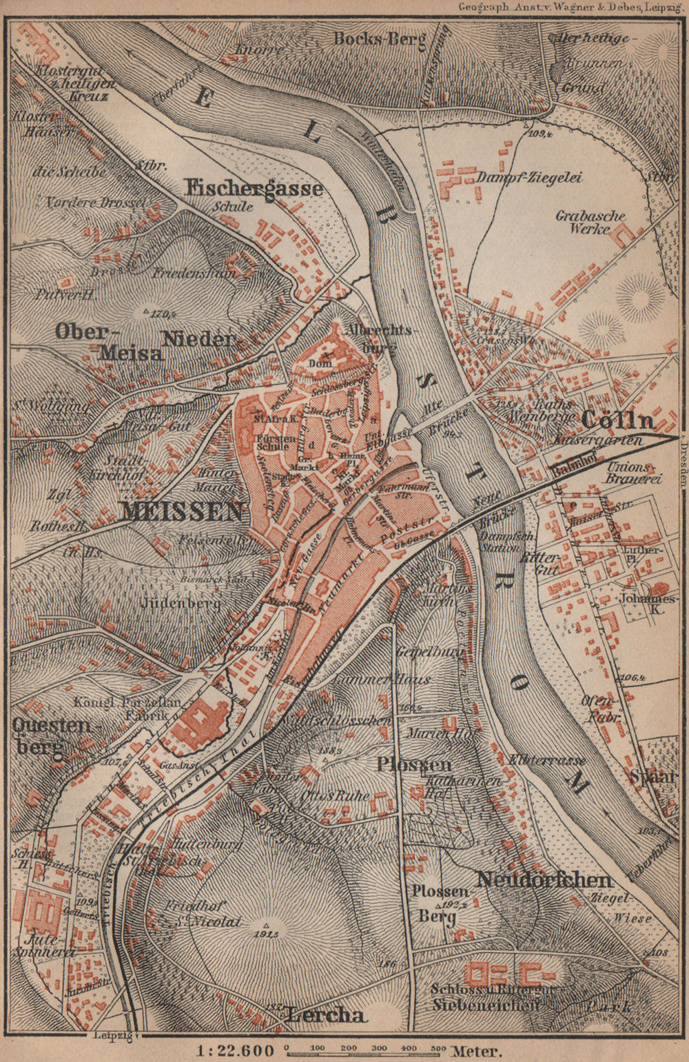 MEISSEN Meißen town city stadtplan & environs/umgebung. Cölln. Saxony 1900 map