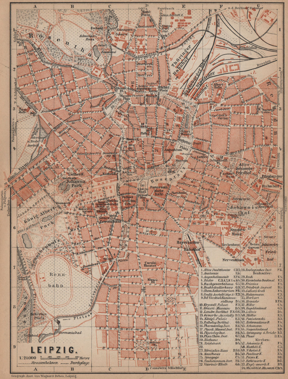 LEIPZIG antique town city stadtplan II. Saxony karte. BAEDEKER 1900 old map