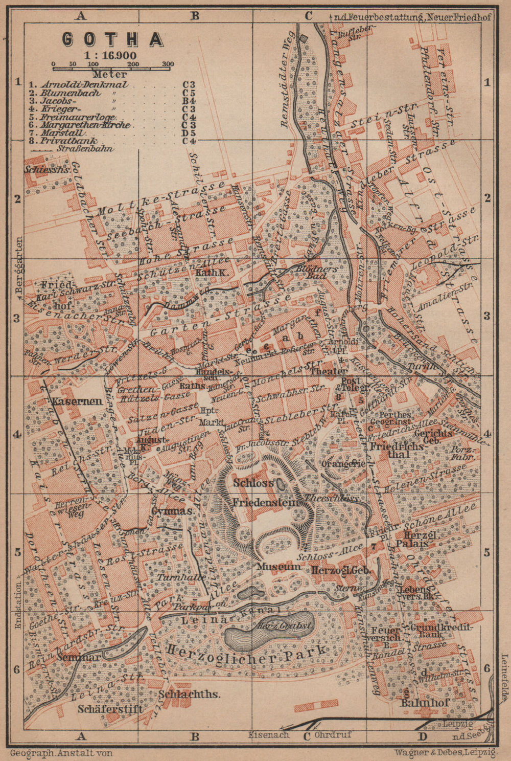 GOTHA town city stadtplan. Thuringia. Schloss Friedenstein karte 1900 old map