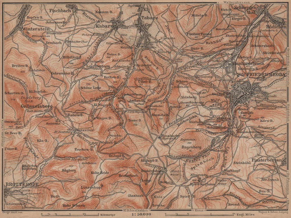 FRIEDRICHRODA & Thüringer Wald. Brotterode Großer Inselsberg Thuringia 1900 map