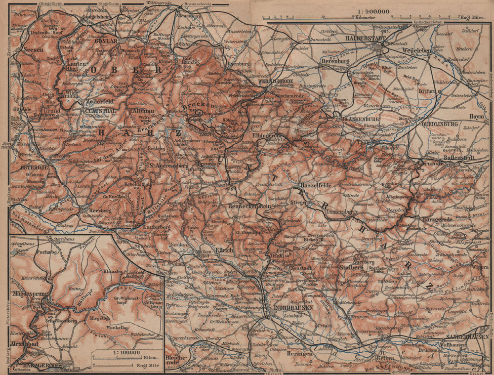HARZ MOUNTAINS topo-map. Inset Bodetal. Halberstadt Nordhausen karte 1900