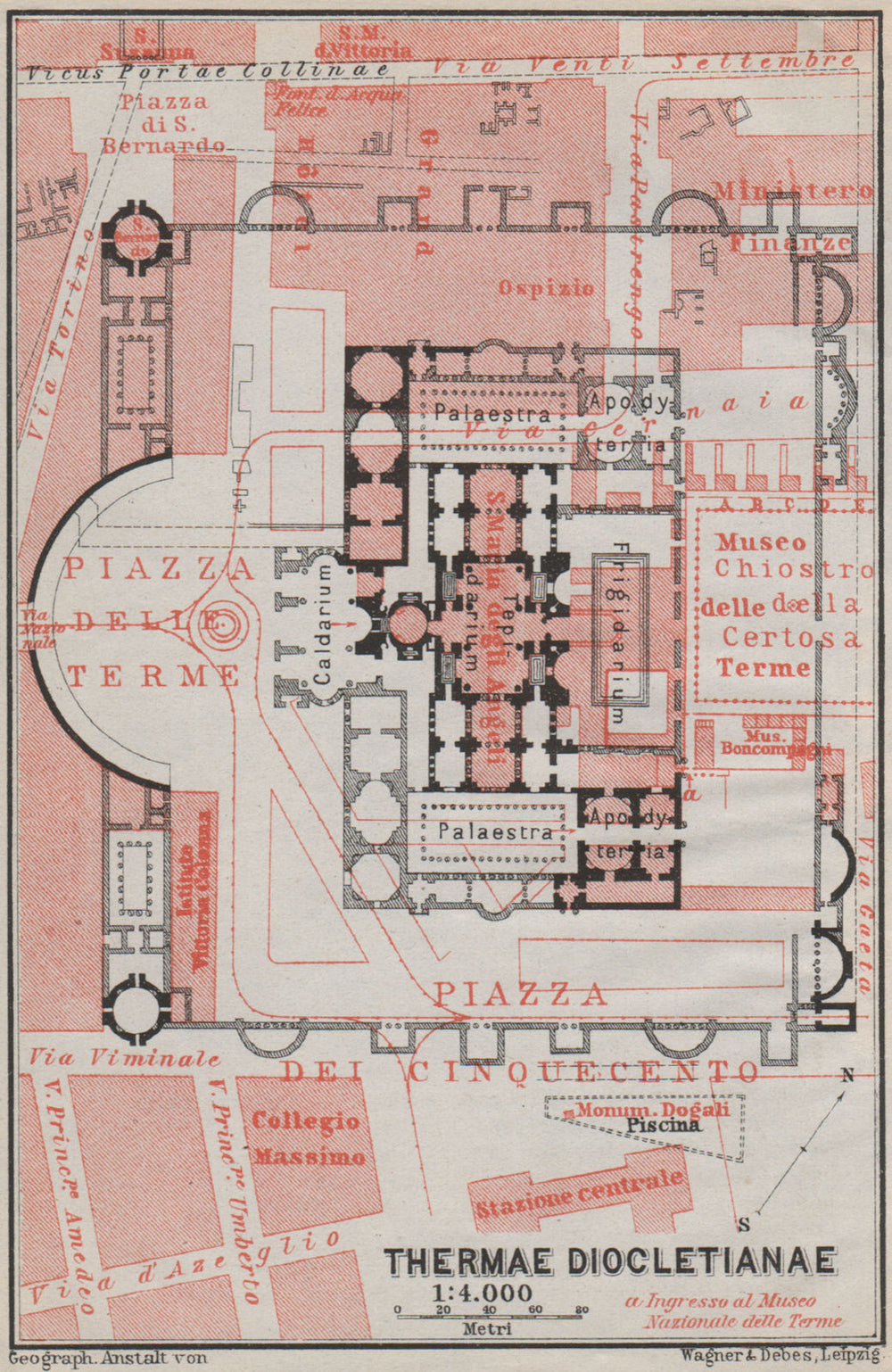 BATHS OF DIOCLETIAN. THERMAE DIOCLETIANAE floor plan. Rome mappa 1909 old