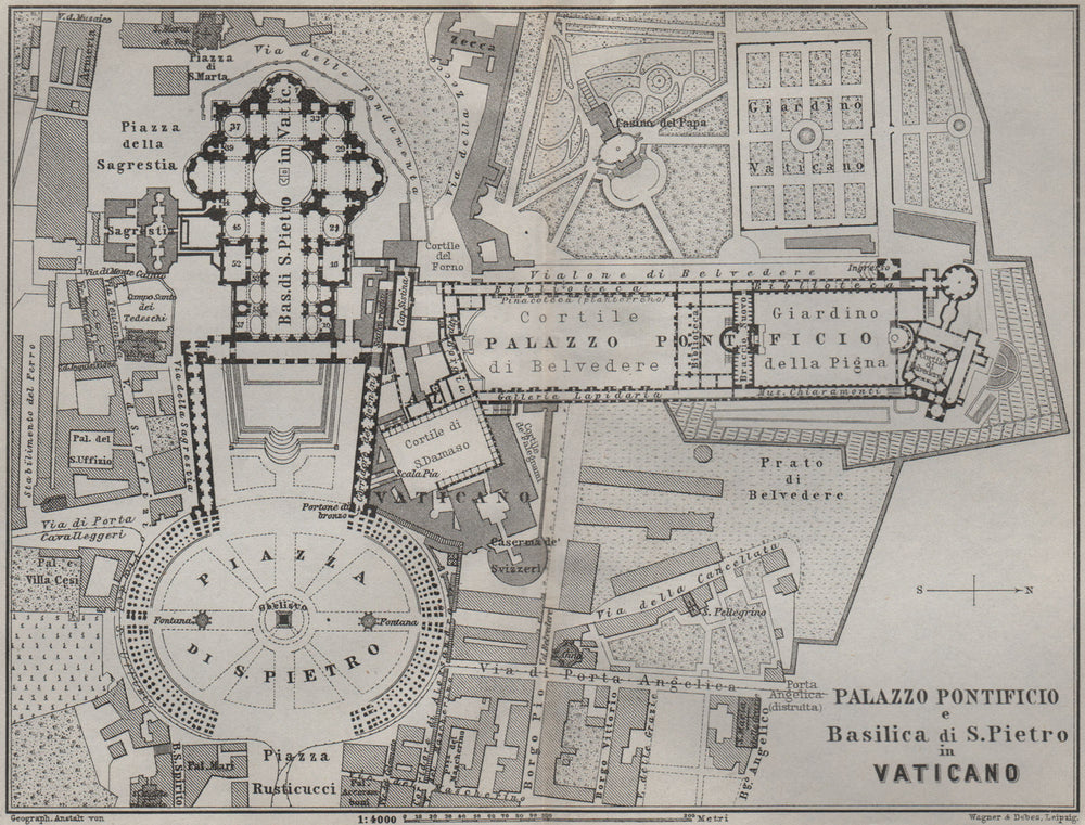 St Peter's Vatican PALAZZO PONTIFICIO BASILICA S. PIETRO VATICANO Rome 1909 map