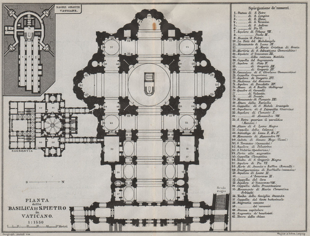 St Peter's Rome. Basilica di San Pietro in Vaticano. Pianta floor plan 1909 map