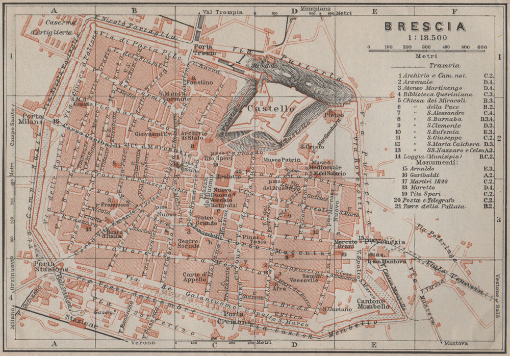BRESCIA antique town city plan piano urbanistico. Italy mappa 1909 old
