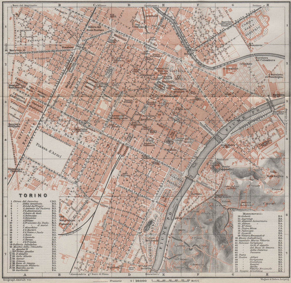 TORINO TURIN antique town city plan piano urbanistico. Italy mappa 1909