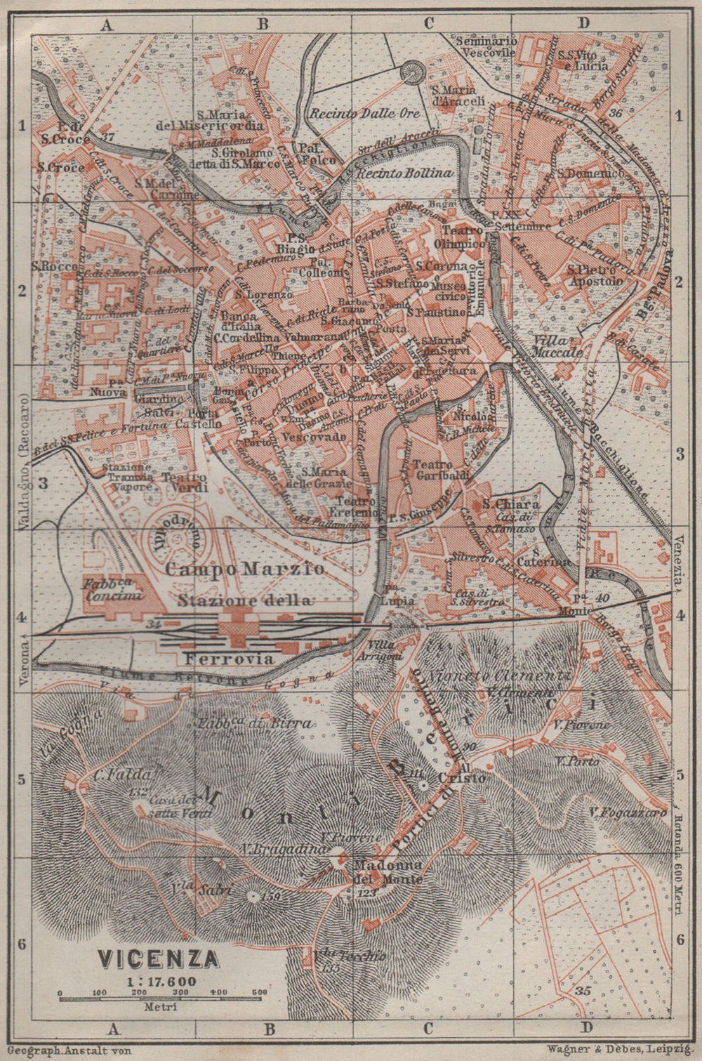 VICENZA antique town city plan piano urbanistico. Italy mappa 1909 old