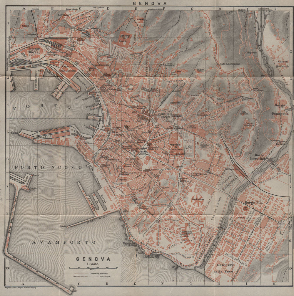 GENOVA GENOA town city plan piano urbanistico. Gênes. Italy mappa 1909 old