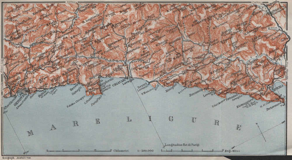 RIVIERA DI LEVANTE. Genoa Genova-Portofino-Rapallo-Chiavari-La Spezia 1909 map