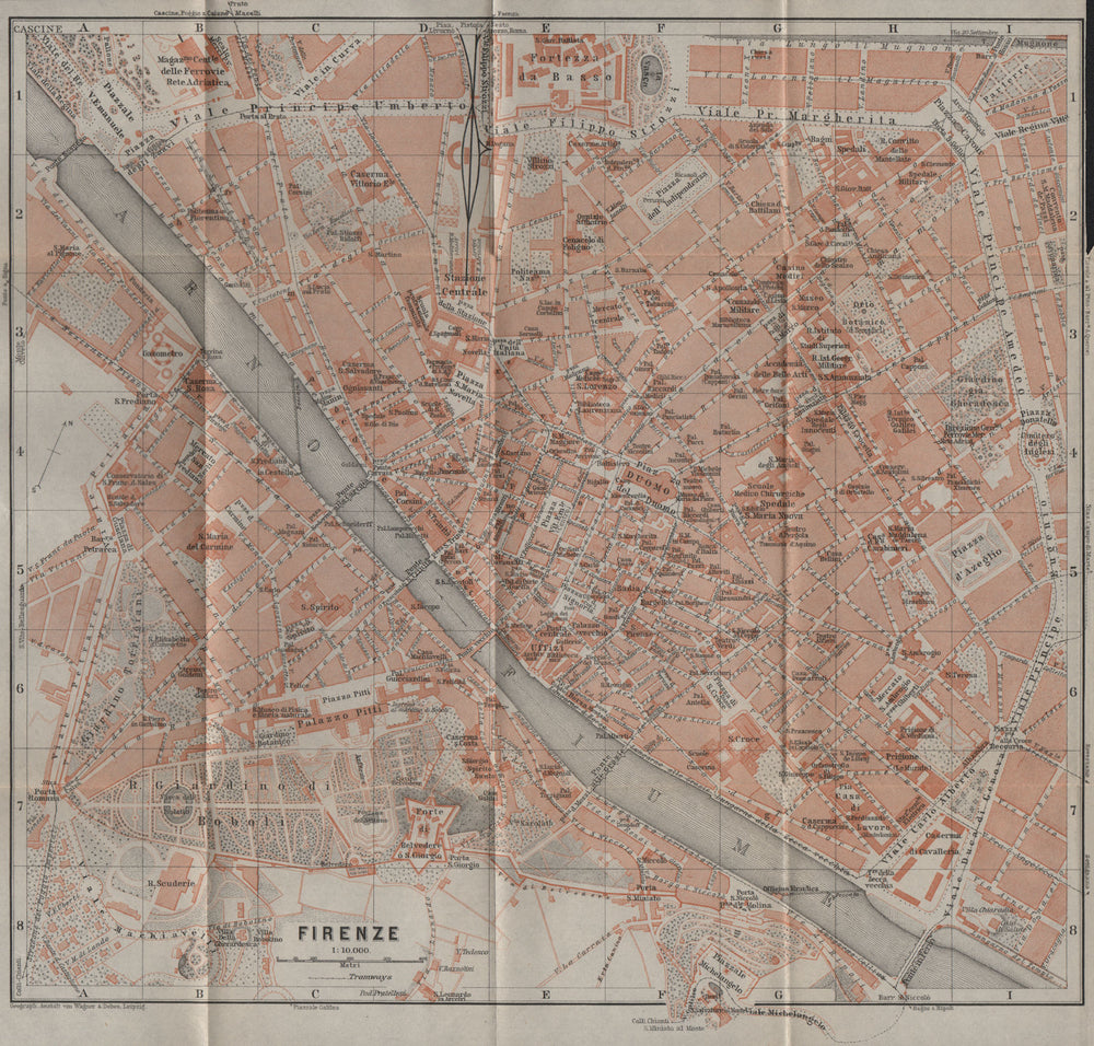 FIRENZE FLORENCE antique town city plan piano urbanistico. Italy mappa 1909