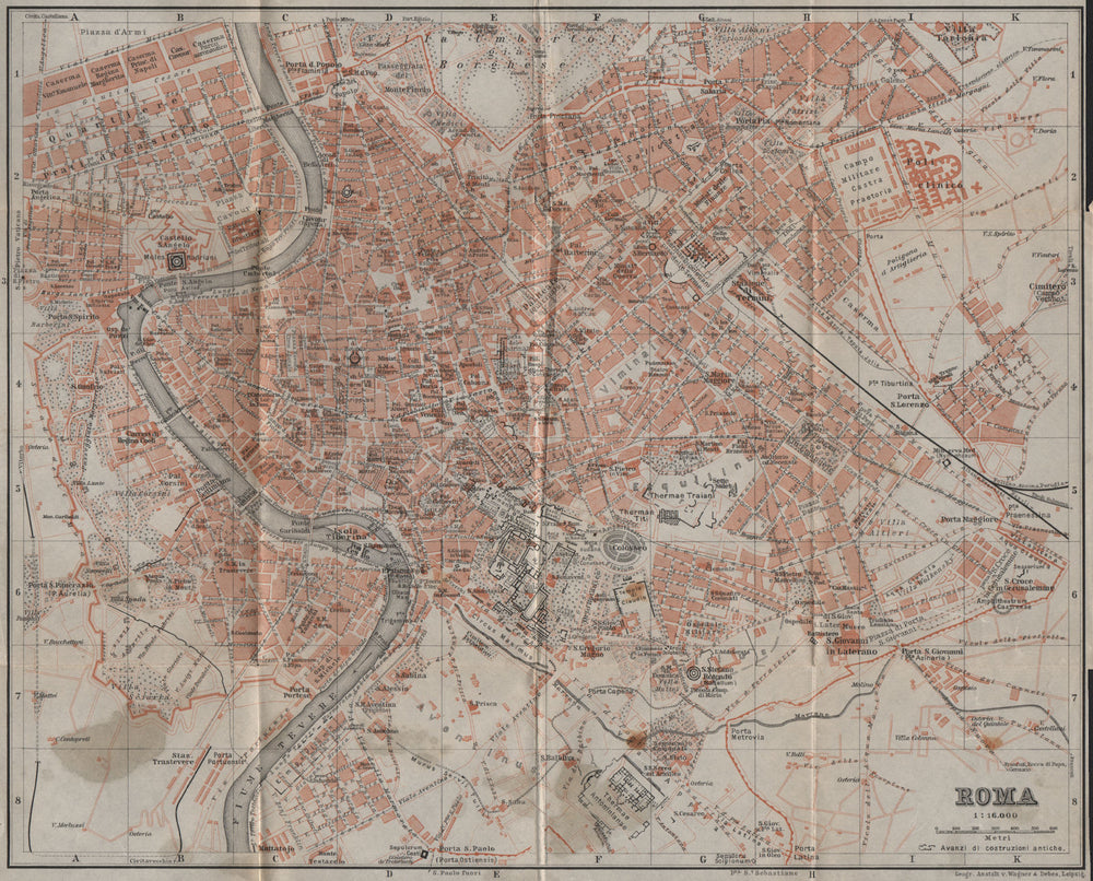 ROMA ROME antique town city plan piano urbanistico. Italy mappa 1909 old