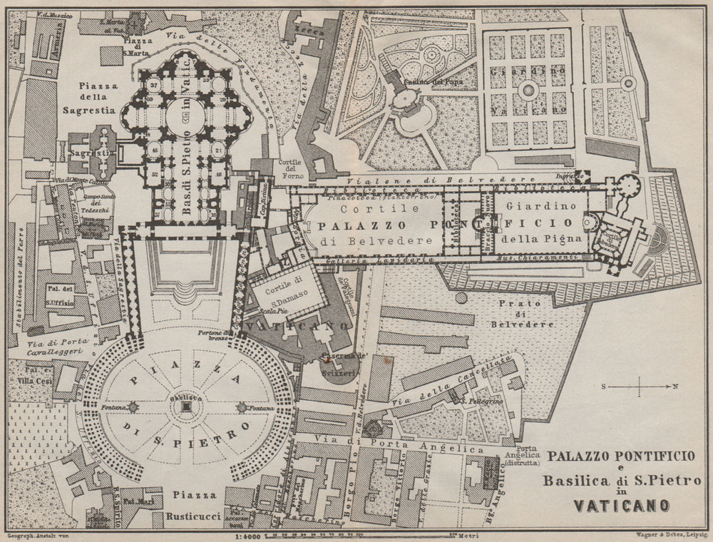 St Peter's Vatican PALAZZO PONTIFICIO BASILICA S. PIETRO VATICANO Roma 1909 map