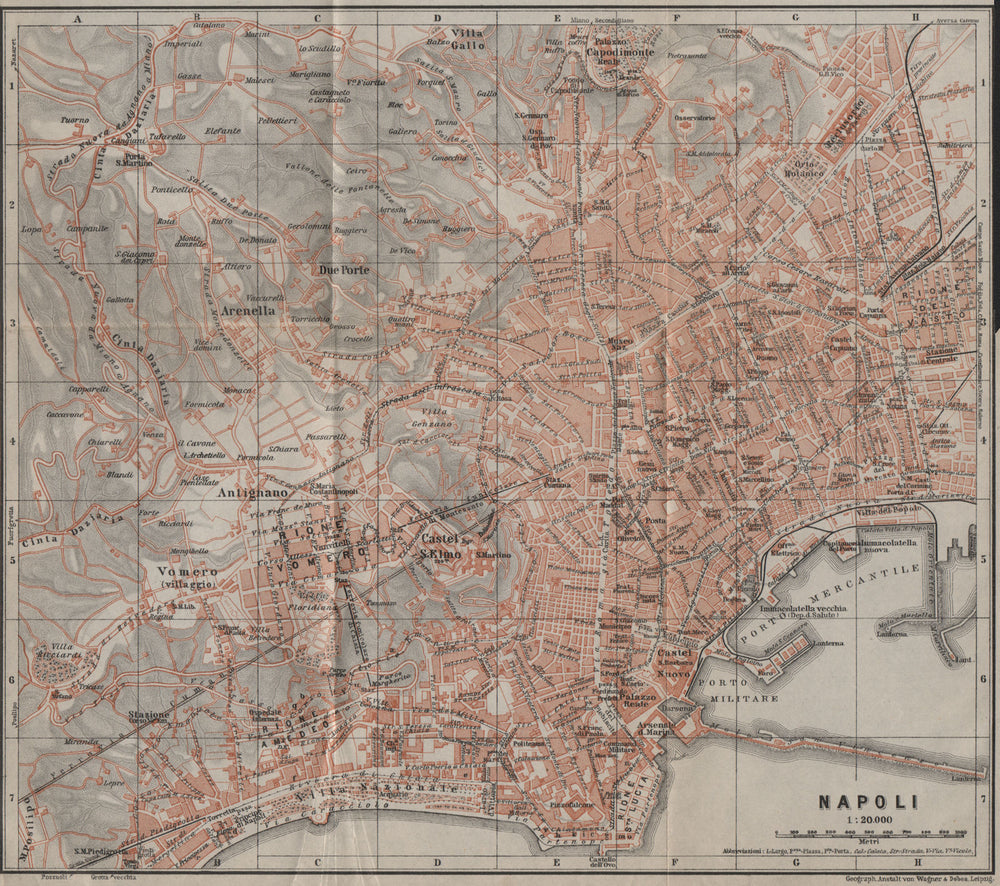 NAPOLI NAPLES antique town city plan piano urbanistico. Italy mappa 1909
