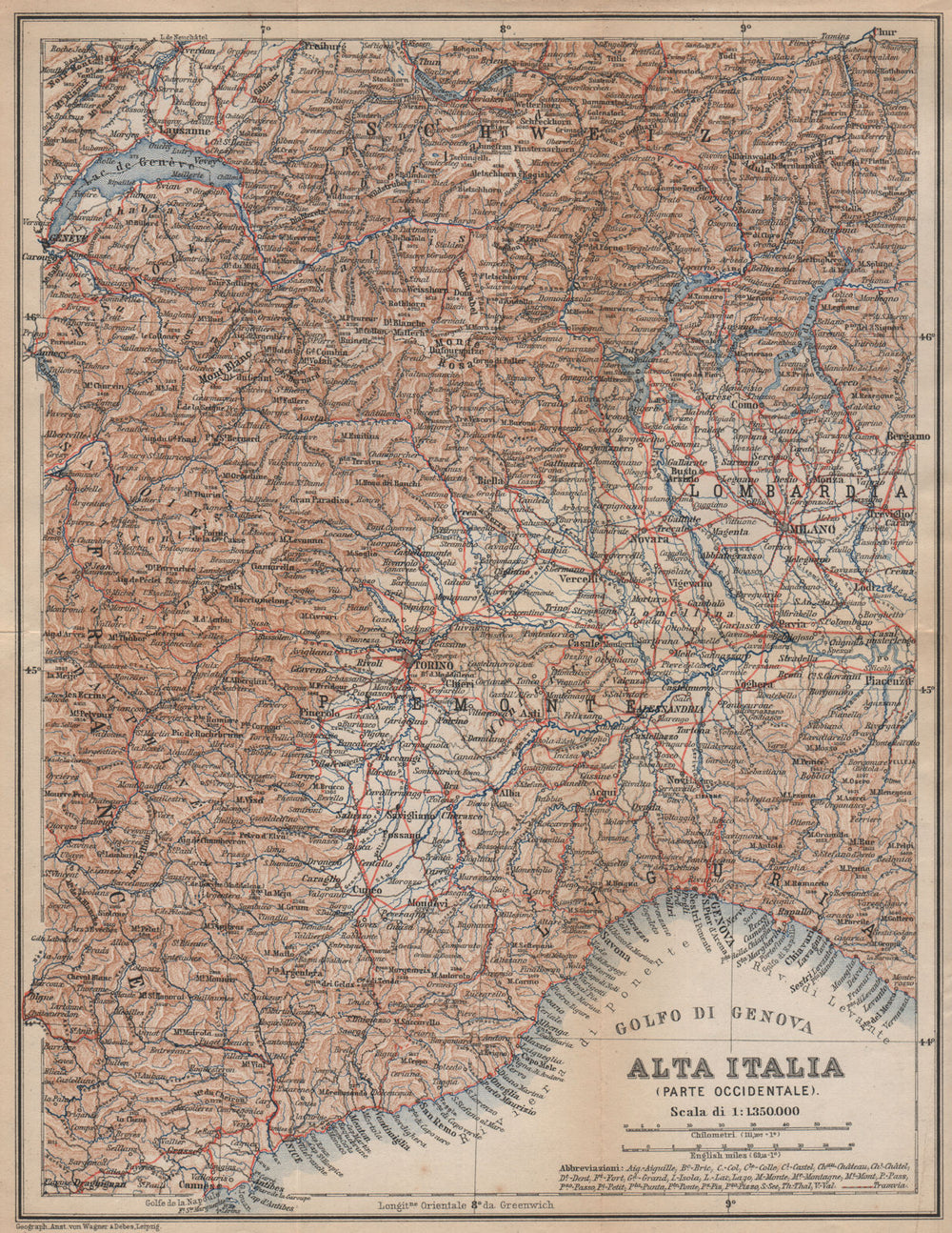 ALTA ITALIA (PARTE OCCIDENTALE). North-west Italy mappa. BAEDEKER 1895 old