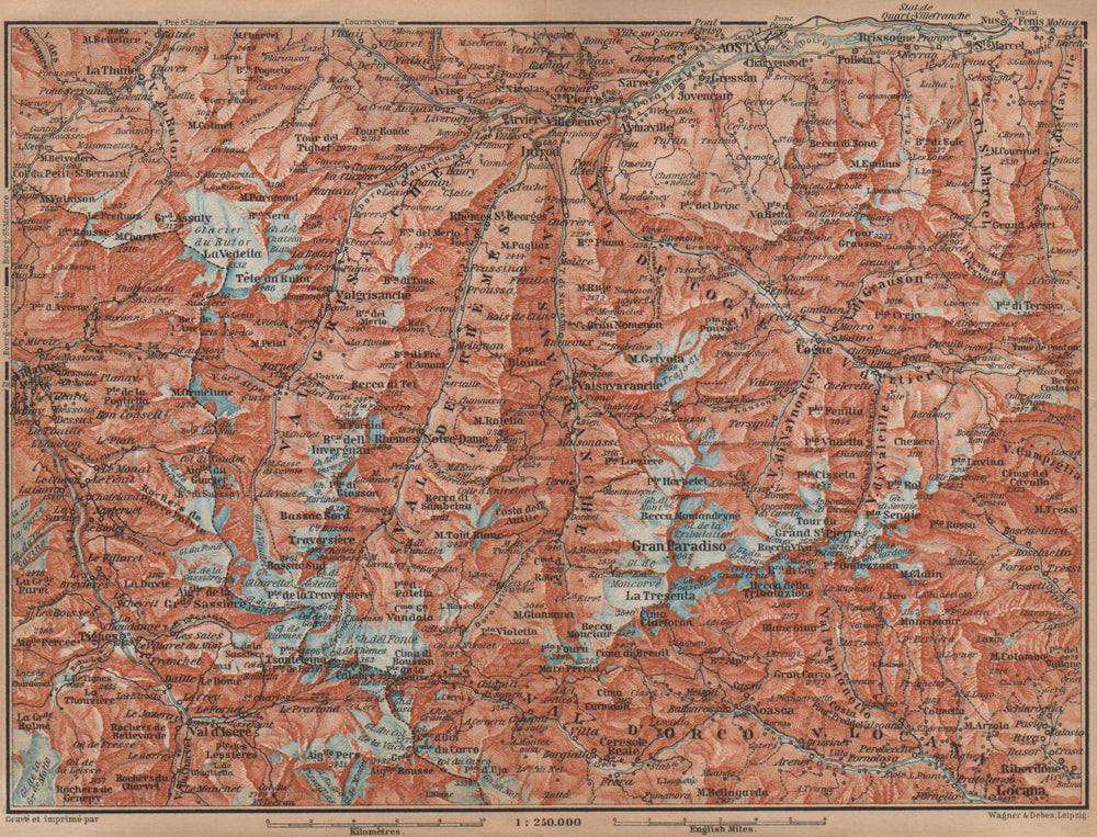 ALPI GRAIAN ALPS. Aosta Val d'Isère Tignes La Thuile Gran Paradiso 1895 map