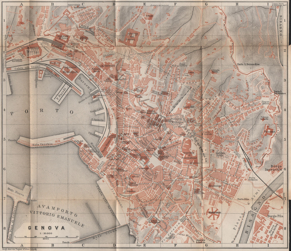GENOVA GENOA town city plan piano urbanistico. Gênes. Italy mappa 1895 old