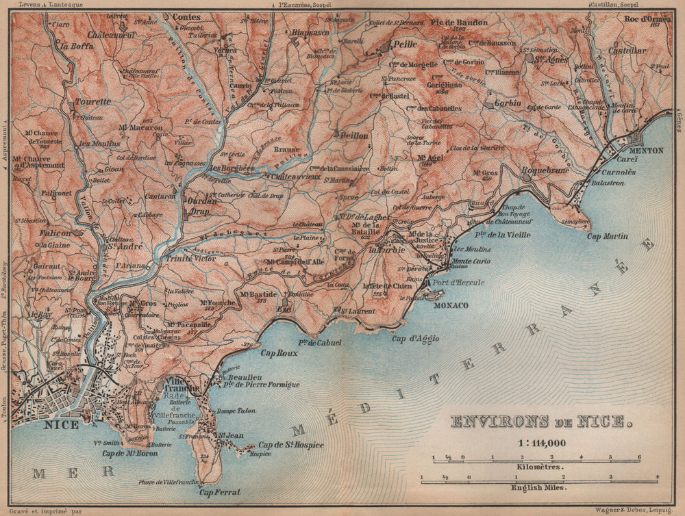 NICE environs. Menton Monaco St-Jean-Cap-Ferrat Villefranche Beaulieu 1895 map