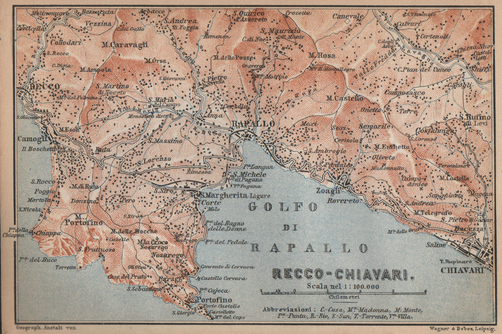 GOLFO DI RAPALLO Portofino Camogli Chiavari S. Margherita Ligure Italy 1895 map
