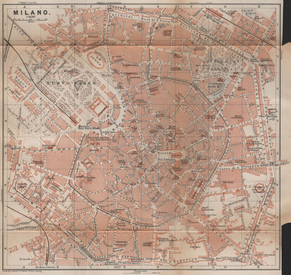MILANO MILAN antique town city plan piano urbanistico. Italy mappa 1895