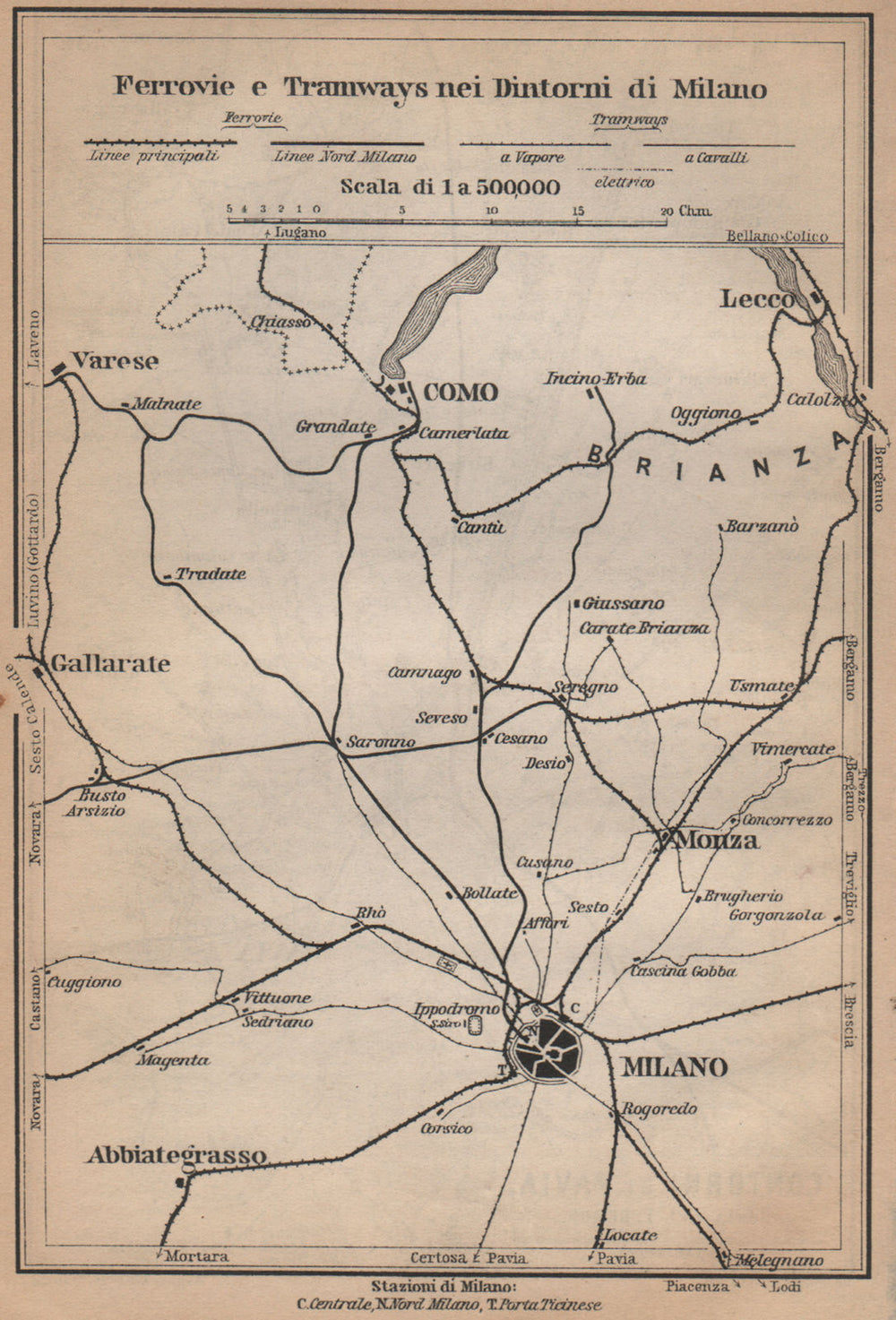 FERROVIE E TRAMWAYS NEI DINTORNI DI MILANO. Railways Como Lecco Monza 1895 map