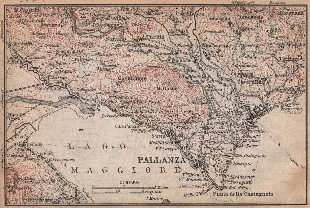 PALLANZA ENVIRONS. Verbania. Intra Unchio. Italy mappa. BAEDEKER 1895 old