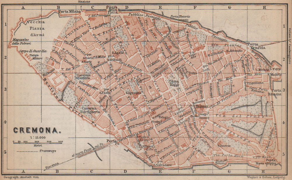 CREMONA antique town city plan piano urbanistico. Italy mappa 1895 old