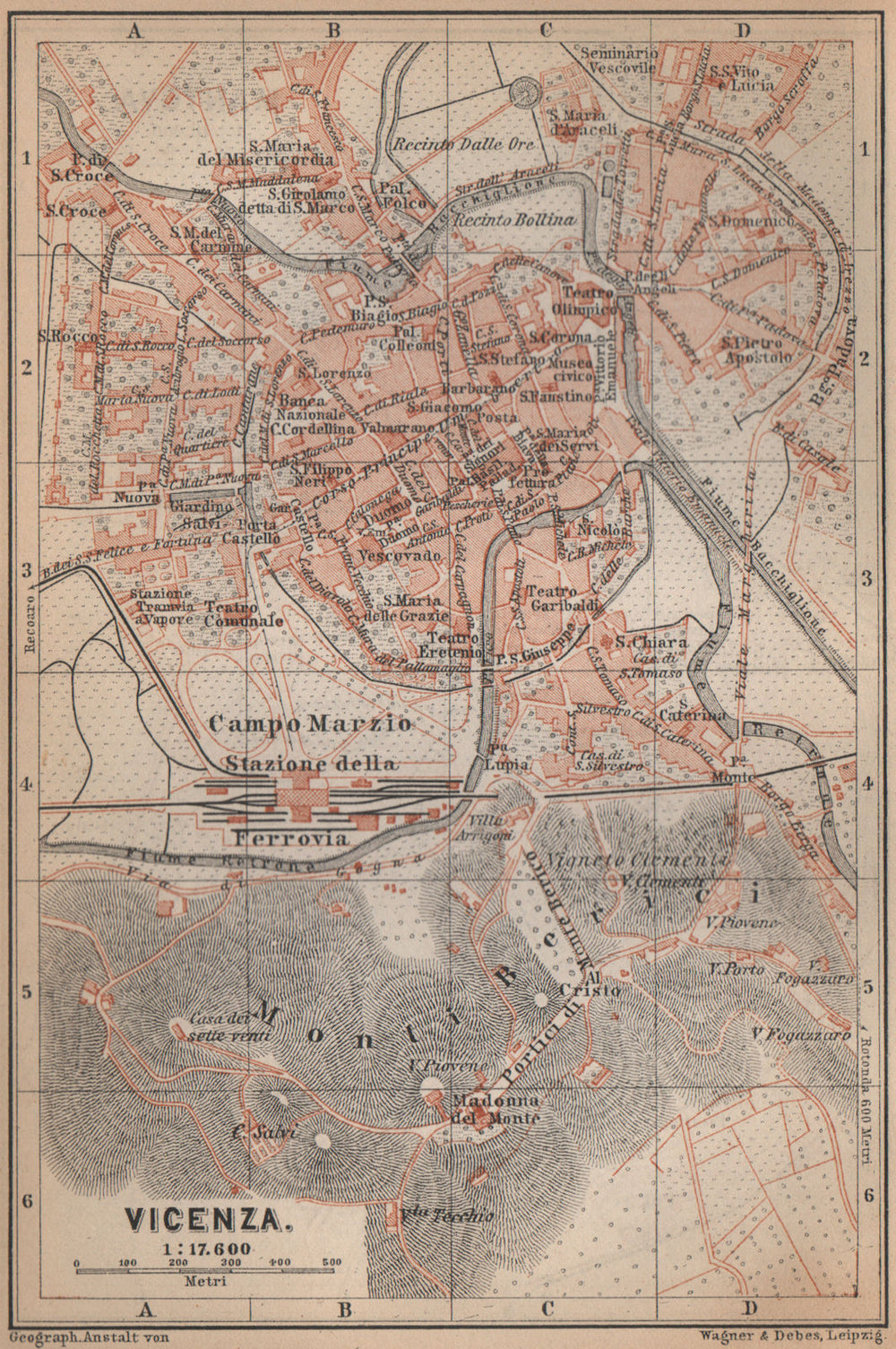 VICENZA antique town city plan piano urbanistico. Italy mappa 1895 old