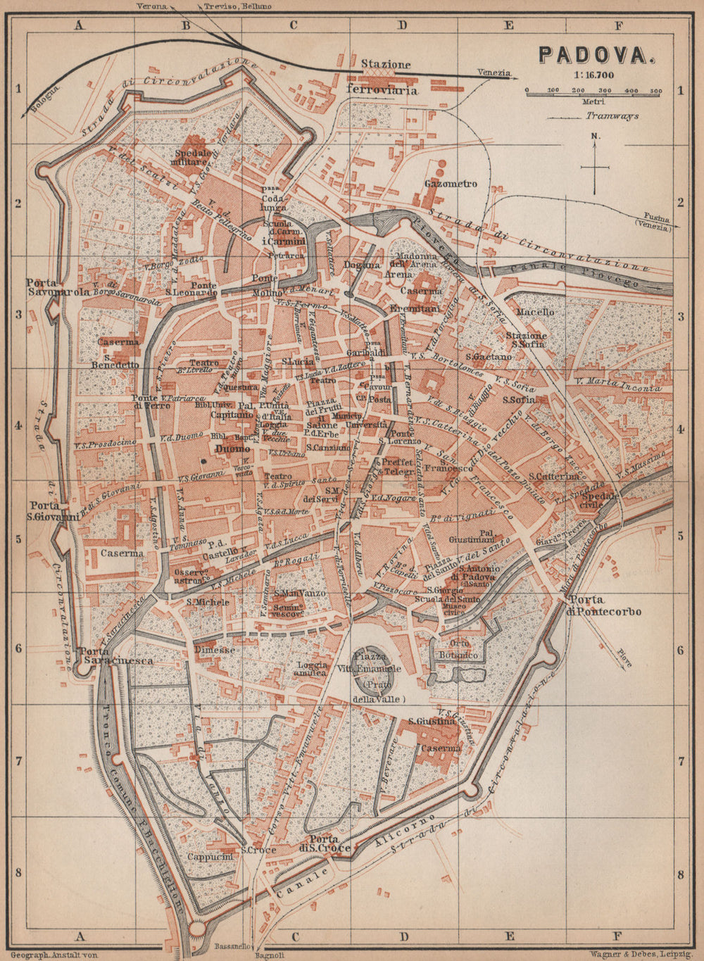 PADOVA PADUA antique town city plan piano urbanistico. Italy mappa 1895