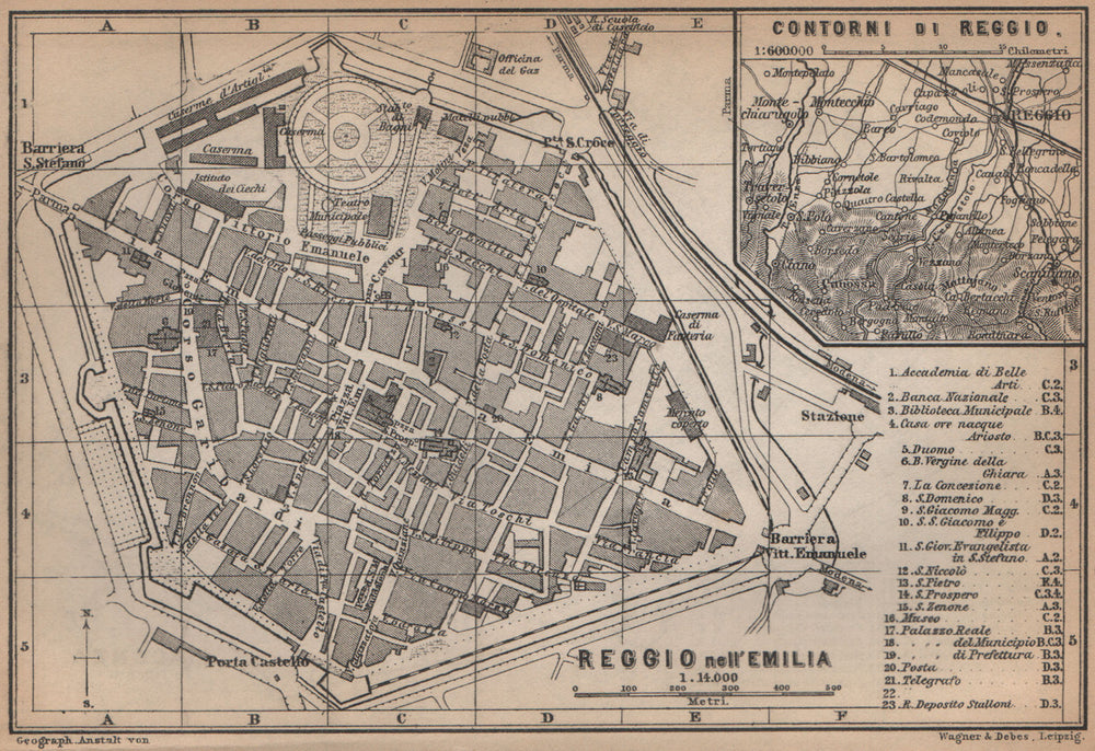 REGGIO NELL'EMILIA town city plan & environs/contorni. Italy mappa 1895