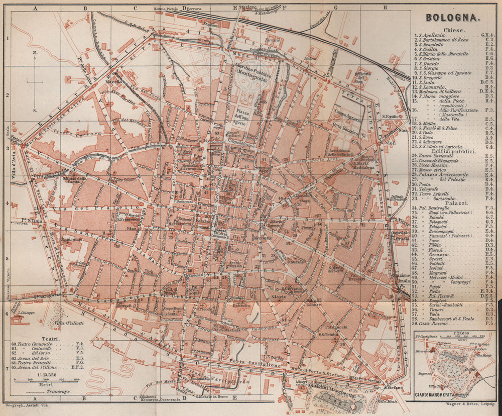 BOLOGNA antique town city plan piano urbanistico. Italy mappa 1895 old