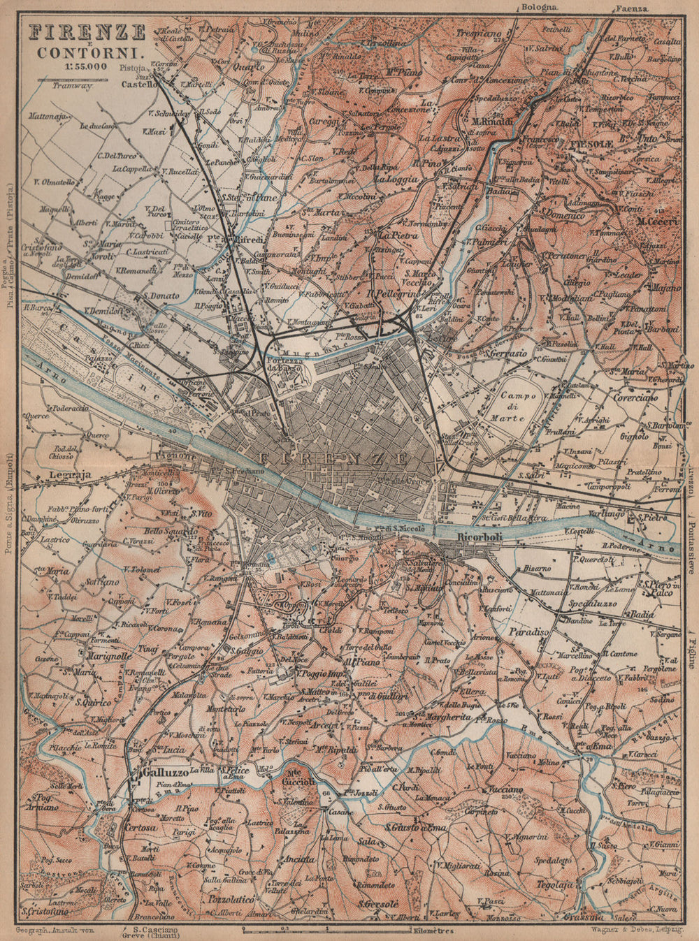 FLORENCE FIRENZE environs. Galluzzo Fiesole. Italy mappa. BAEDEKER 1895