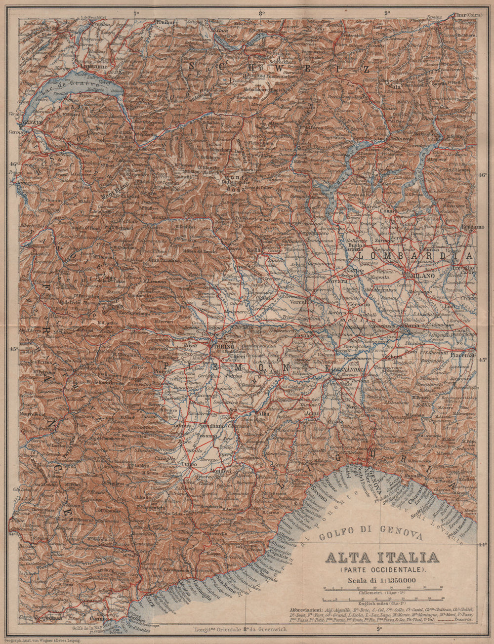 ALTA ITALIA (PARTE OCCIDENTALE). North-west Italy mappa. BAEDEKER 1899 old