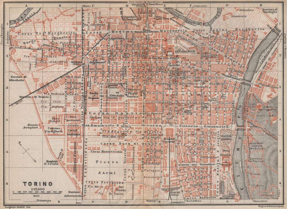 TORINO TURIN antique town city plan piano urbanistico. Italy mappa 1899