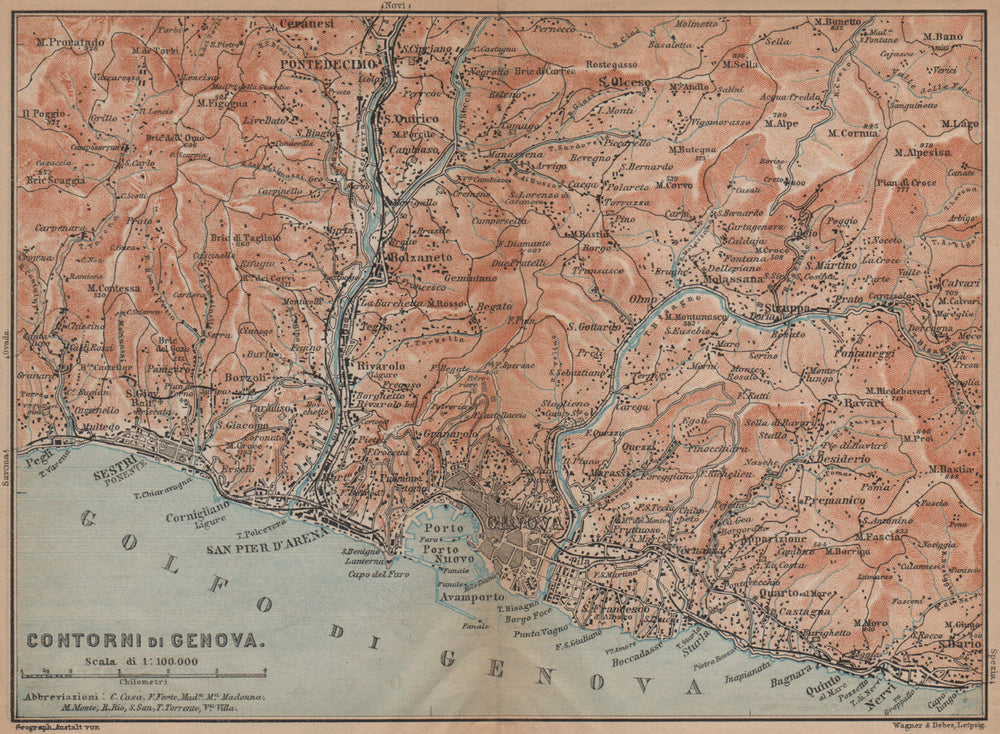 GENOVA GENOA environs. Sestri Ponente Nervi Pontedecimo. Italy mappa 1899