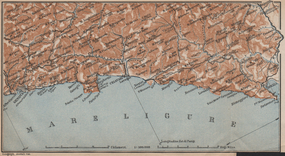 RIVIERA DI LEVANTE. Genoa Genova-Portofino-Rapallo-Chiavari-La Spezia 1899 map