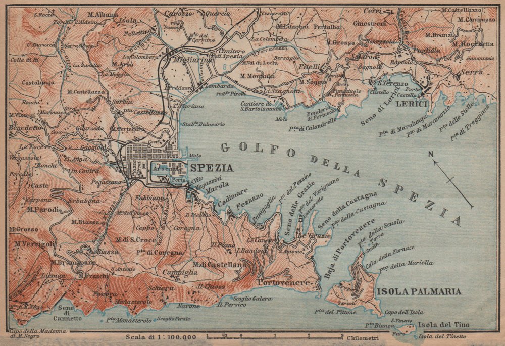 GOLFO DELLA SPEZIA. La Spezia environs. Lerici isola Palmaria. Italy 1899 map