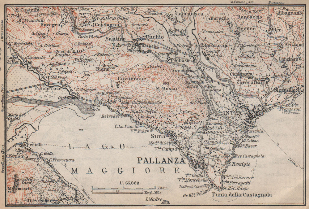 PALLANZA ENVIRONS. Verbania. Intra Unchio. Italy mappa. BAEDEKER 1899 old