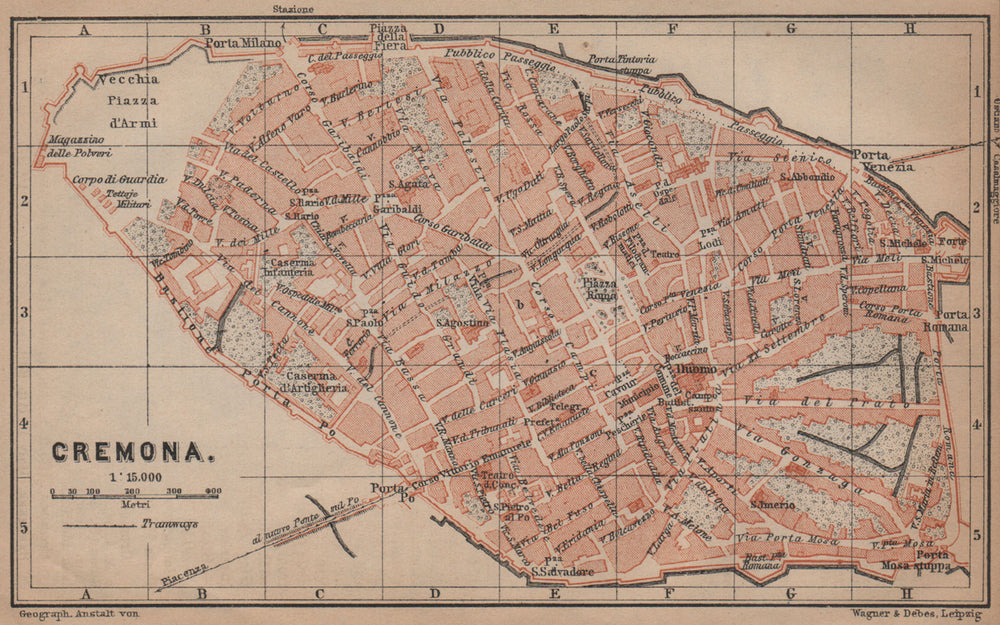 CREMONA antique town city plan piano urbanistico. Italy mappa 1899 old