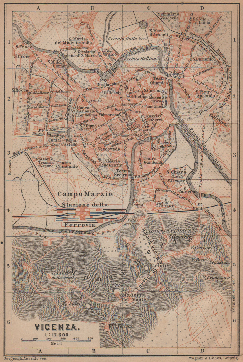 VICENZA antique town city plan piano urbanistico. Italy mappa 1899 old