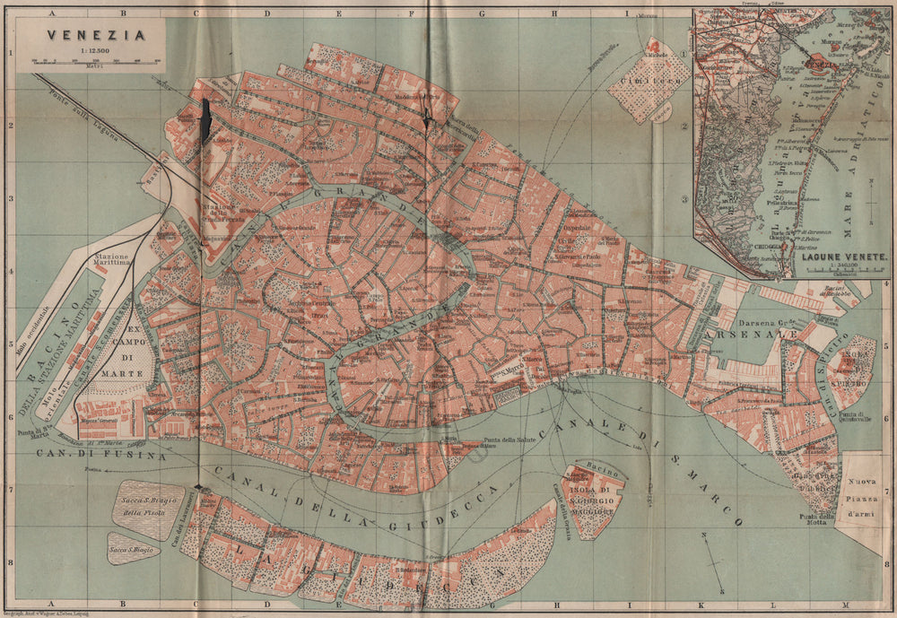 VENEZIA VENICE town city plan. Inset Lagune Venete. Lagoon mappa 1899 old
